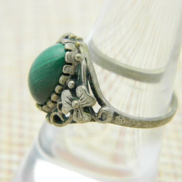 Green Malachite Silver Tone Art Nouveau Style - Picture 3 of 4
